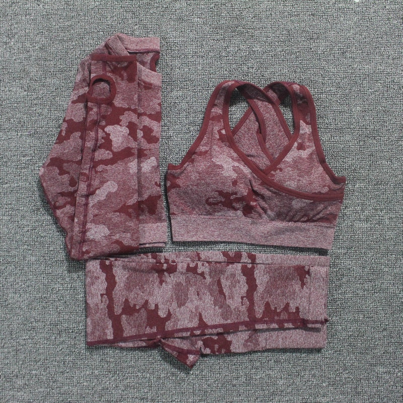 2PCS Camouflage Camo Yoga Set Sports Wear For Women Gym Fitness Clothing Booty Yoga Leggings + Sport Bra GYM Sport Suit Femme