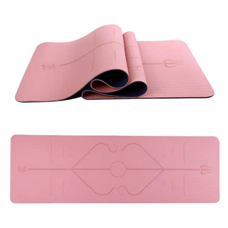 TPE Yoga Mat with Posture Lines & Strap
